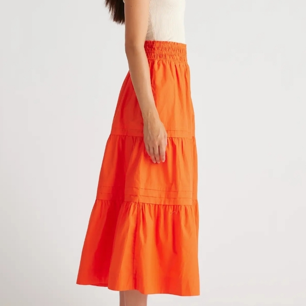 Quince 100% Organic Cotton Poplin Tiered Maxi Skirt Vermilion Red Women Medium - Picture 3 of 9